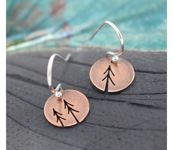 Tiny Autumn Moon Three Pines Earrings - Silent Goddess